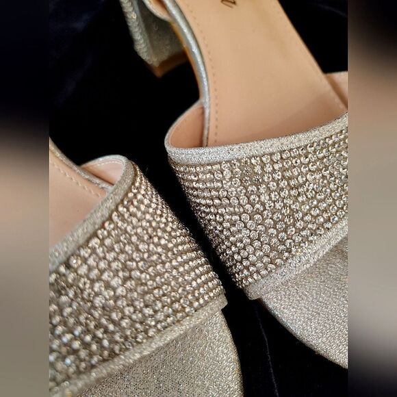 Rhinestone sparkle Silver Chunky Heel Shoes Sandals Sz 6 - Picture 7 of 16